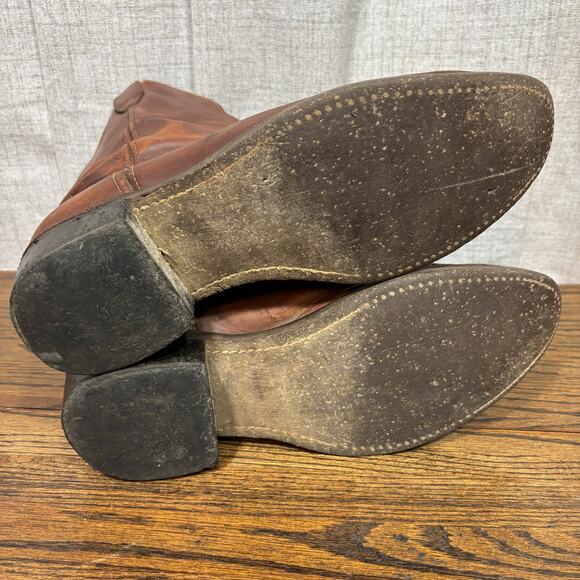 Vintage Brown Leather Roper Cowboy Work Boots Men’s 10.5 EE Western - Picture 7 of 10